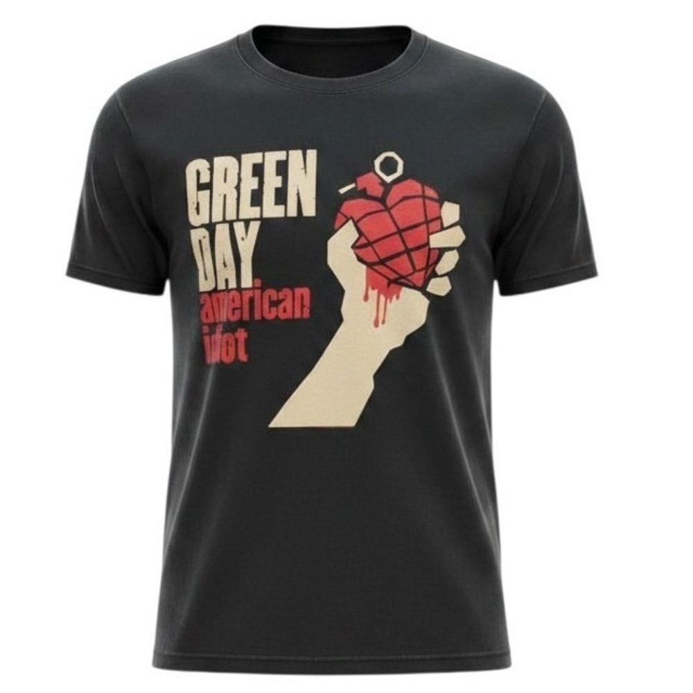 Y2K Green Day American Idiot Band Tee Pop Punk Emo Graphic Shirt Black Large